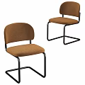 Two Modern Brown Fabric Stools With Black Metal Frame And Backrest Design 3d model