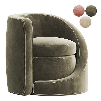 Modern Olive Green Velvet Single Sofa With Rounded Armrests Stitching Details And Color Options 3d model