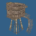Abandoned Offshore Tower Structure With Metal Ladder In Open Ocean
