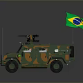 Armored Brazilian Military Tank With Camouflage Paint And Flying Brazilian Flag