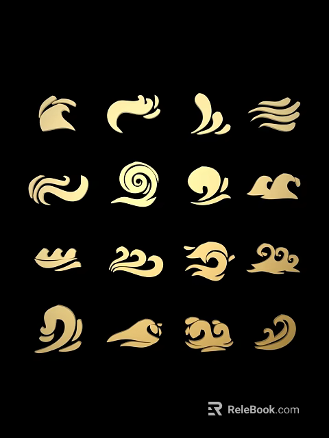 Elegant Golden Carvings Featuring Ornate Wave And Swirl Patterns On Black Background 3d model 