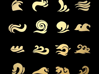 Elegant Golden Carvings Featuring Ornate Wave And Swirl Patterns On Black Background 3d model