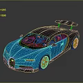 Blue And Black Luxury Sports Car With Rear Spoiler Black Roof And Shiny Body