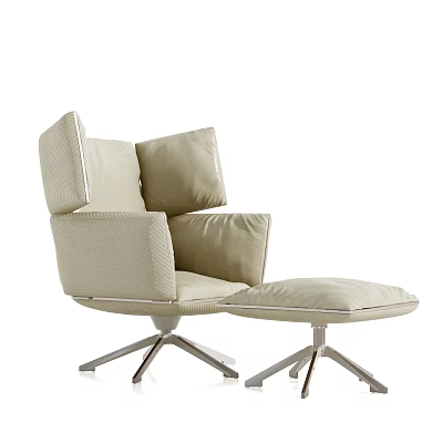 Modern Light Beige Leisure Chair Featuring Ottoman And Metal Base 3d model Modern Light Beige Leisure Chair Featuring Ottoman And Metal Base 3d model