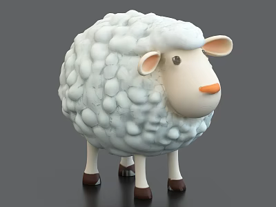 Fluffy White Sheep Toy With Soft Wool Orange Nose And Brown Hooves 3d model