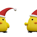 Cute Yellow Chicks Wearing Red Santa Hats With Pompom And Waving For Christmas
