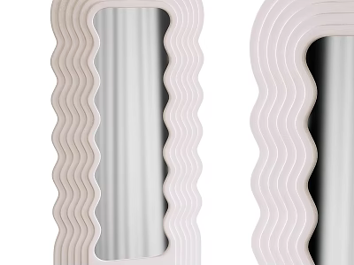 Pair of Mirrors With Wavy Design Frame in Light Cream Color 3d model