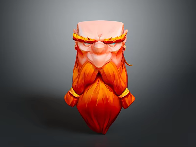 Detailed Fierce 3D Head Sculpture With Red Beard And Yellow Decorations 3d model