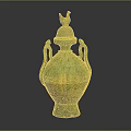Green Ceramic Vase With Bird Lid Two Handles And Striped Design For Home Decor