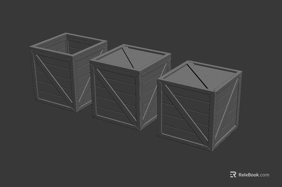 Three Wooden Storage Boxes With Cross Slats Design And Simple Gray Finish 3d model 