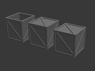 Three Wooden Storage Boxes With Cross Slats Design And Simple Gray Finish 3d model