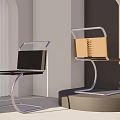 Minimalist Office Chairs With Black And Brown Seats And Metal Frame On Indoor Display Stand