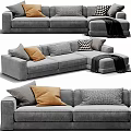 Gray Sectional Sofa With Colorful Cushions And Soft Throw Blanket 3d model