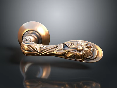 High Quality Decorative Brass Door Handle With Intricate Floral Design For Hardware Tools Applications 3d model