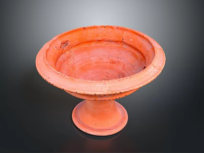Red Clay Bonsai Plant Pot With Round Design And Pedestal Base 3d model