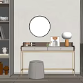 Modern Dressing Table With Round Mirror Table Lamp And White Stool 3d model