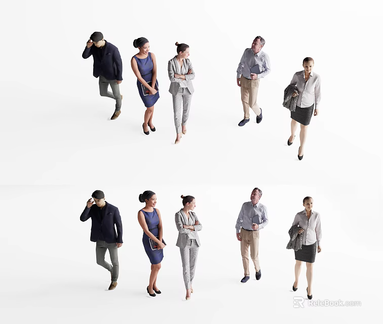 Group of Business People Walking Standing in Varied Professional Attire 3d model 