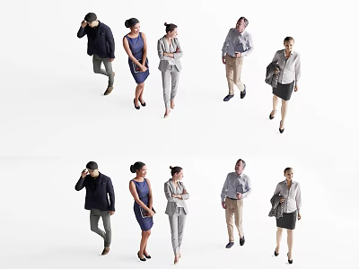 Group of Business People Walking Standing in Varied Professional Attire 3d model