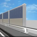 Highway Road Infrastructure With Blue Noise Barriers White Guardrails And Vehicles On Asphalt