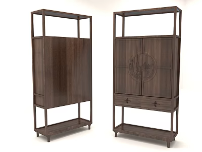Dark Wooden Decorative Cabinets With Traditional Design And Carved Circular Patterns 3d model