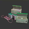 Medical Disposable Face Mask with Opened Boxes and Single Mask 3d model