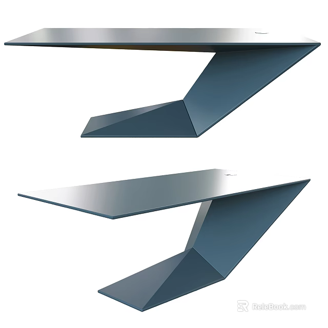 Modern Geometric Desk Design With Sleek Surface And Angular Metal Frame 3d model