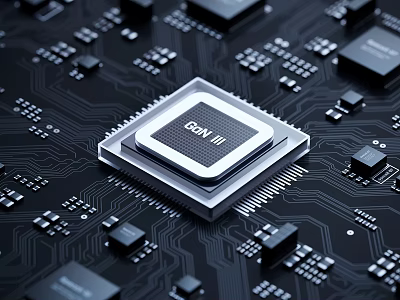 Smart Machine Featuring GAN III Chip on Circuit Board with Electronic Components 3d model