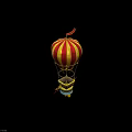 Vibrant Red And Yellow Striped Hot Air Balloon With Decorative Basket And Small Top Flag