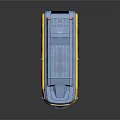 3D Model Car Featuring Blue and Yellow Cartoon Style with Multiple Wheels and Streamlined Design