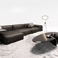 Dark Sectional Sofa with Plush Rug Round Coffee Table Floor Lamp and Side Table 3d model