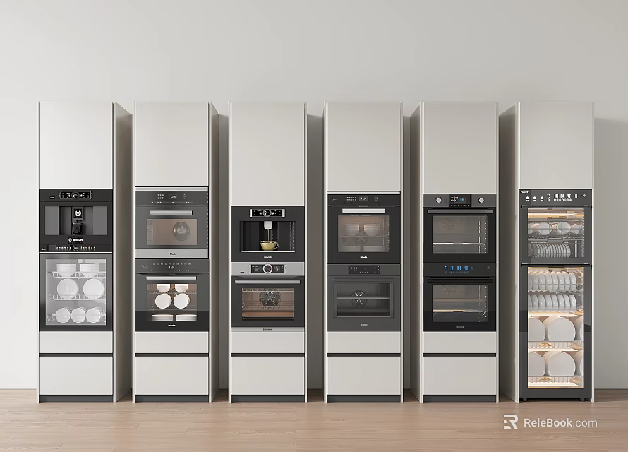 Modern Built in Kitchen Appliances with Various Functions Arranged Neatly in Row 3d model