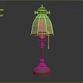 Vintage Table Lamp With Classic Metal Base Carved Details And Yellow Glass Shade