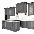 Modern Kitchen Gray Cabinets With Glass Doors Marble Countertop Drawers And Built In Coffee Maker