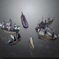Vintage Sailing Ship Models Displayed With Multiple Sails Intricate Details And Various Designs