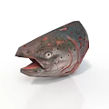 Realistic 3D Model of Salmon Head With Open Mouth And Red Spots