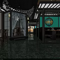Traditional Chinese Restaurant Interior With Wooden Lanterns Round Windows And Marble Floors