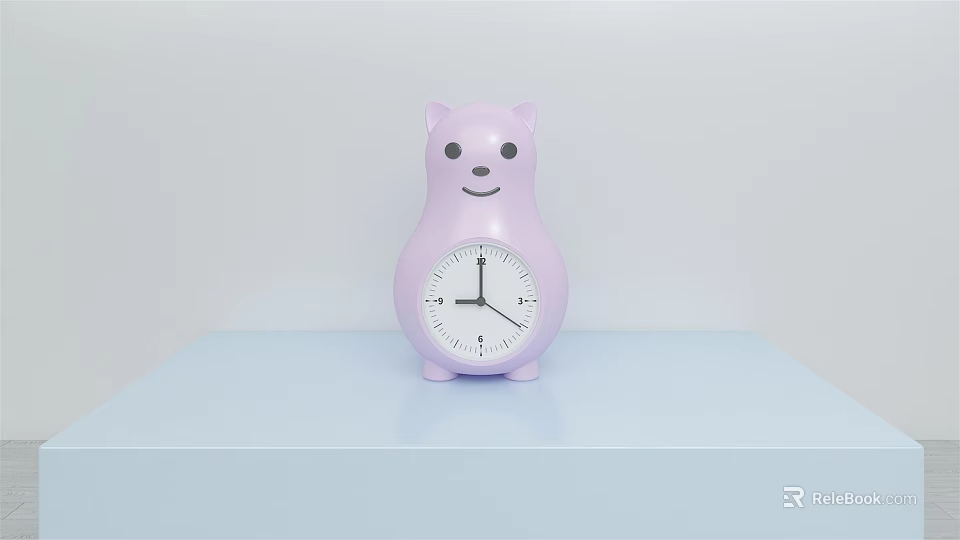 Pink Cat Shaped Analog Clock with Cute Face for Home Tabletop Decor 3d model