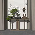 Elegant Console Table With Bonsai Tree Lantern Warm Lighting And Decor 3d model