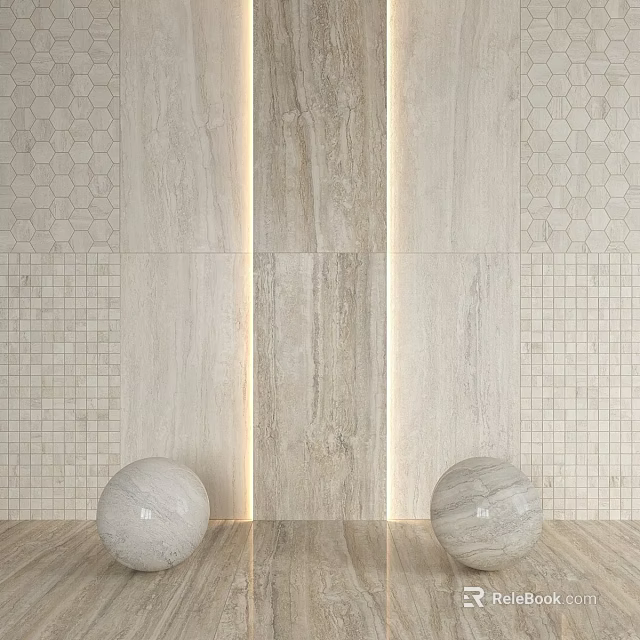 Decorative Wall Components With Marble Texture Tile Patterns And Spherical Ornaments 3d model 