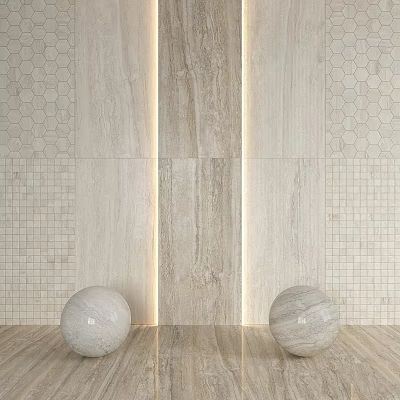 Decorative Wall Components With Marble Texture Tile Patterns And Spherical Ornaments 3d model