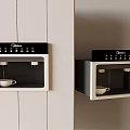 Kitchen Appliances Built-in Coffee Machines with Black Panels White Cabinets and White Cups Below
