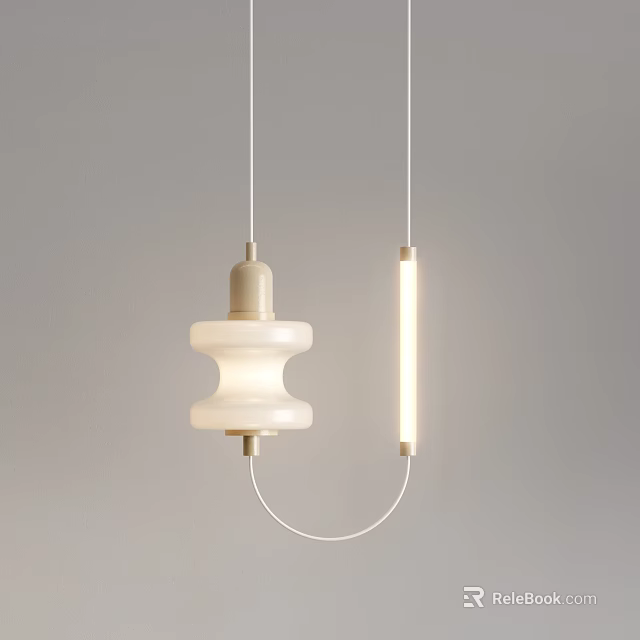 Modern Minimalist Chandelier With White Layered Ceramic Like Design And Slim Elongated Light Tube 3d model 