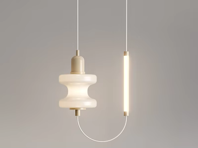 Modern Minimalist Chandelier With White Layered Ceramic Like Design And Slim Elongated Light Tube 3d model