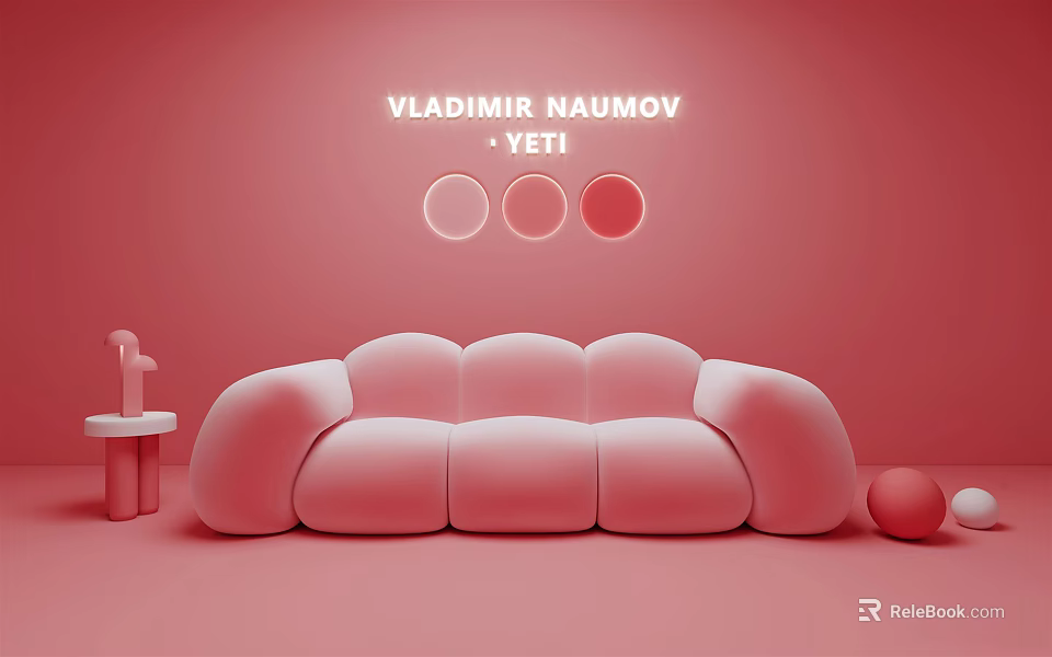 Pink Three Seater Sofa In Modern Style With Side Table And Sphere Decoration 3d model