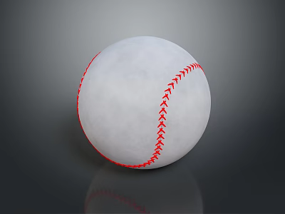 High Quality Everyday Use White Baseball With Red Stitching On Gray Background Surface 3d model