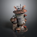Steampunk Multi Layered Tower Structure With Metal Components And Decorative Antennas 3d model
