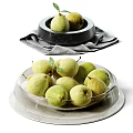 Fresh Pears Displayed in Transparent Glass Bowl and Black Bowl with Green Leaf