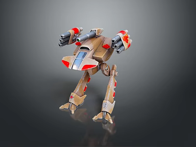 Mechanical Robot Character Design With Four Legs Red Gray Parts And Mechanical Arms 3d model