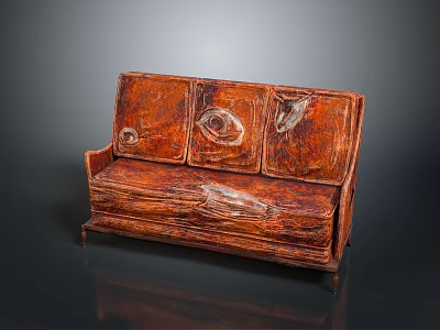 Artistic Brown Multi-Person Sofa With Textured Surface Unique Design And Wooden Legs 3d model