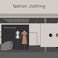 Trendy Fashion Clothing Store With Modern Interior Mannequins Clothing Racks And Decorative Rock
